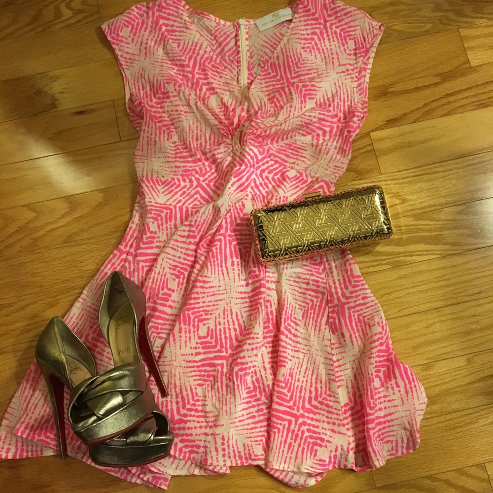 Hot pink and cream 100% silk pattern dress
